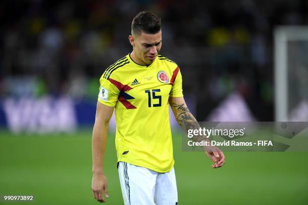 Mateus Uribe of Colombia looks dejected following his sides defeat in the 2018 FIFA World Cup Russia Round of 16 match between Colombia and England...