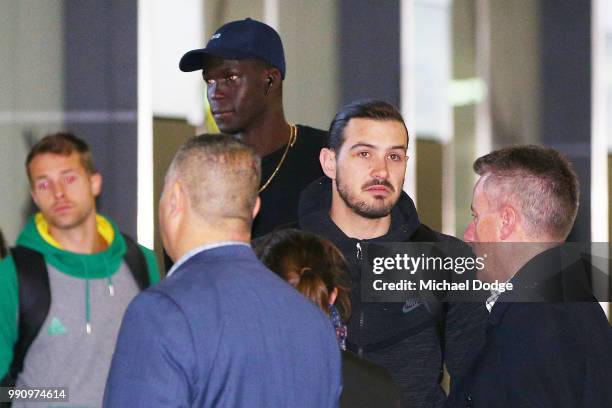 Boomers basketballers Thon Maker and Chris Goulding arrive at Melbourne Airport on July 4, 2018 in Melbourne, Australia. The Australian Boomers...