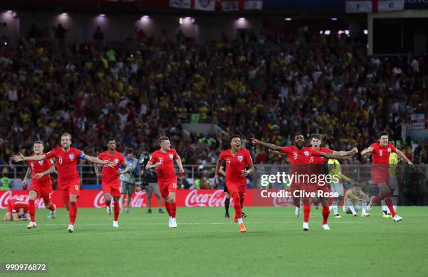 The England team celebrate victory in the penalty shoot out after the 2018 FIFA World Cup Russia Round of 16 match between Colombia and England at...