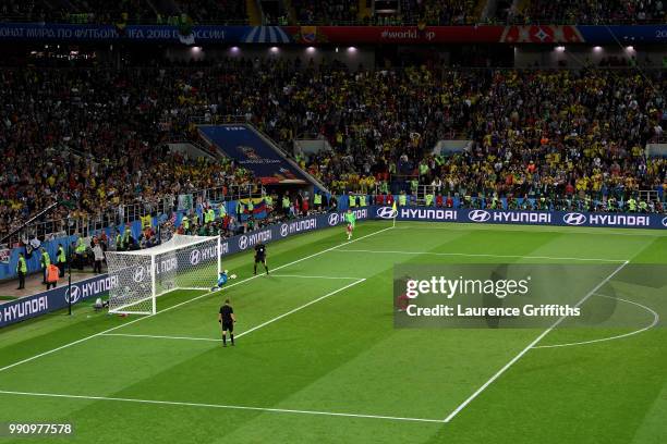 David Ospina of Colombia saves the third penalty from Jordan Henderson of England in the penalty shoot out during the 2018 FIFA World Cup Russia...