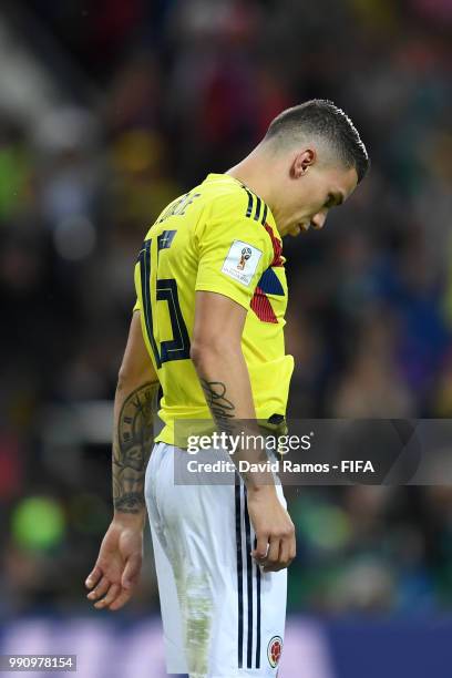 Mateus Uribe of Colombia looks dejected after the 2018 FIFA World Cup Russia Round of 16 match between Colombia and England at Spartak Stadium on...