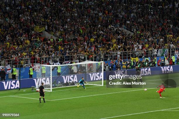 Kieran Trippier of England scores his sides fourth penalty past David Ospina of Colombia during the 2018 FIFA World Cup Russia Round of 16 match...