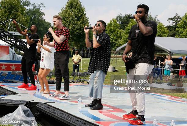 Three-time Grammy Award-winning and multi-platinum selling artist Pentatonix perform at the 2018 A Capitol Fourth rehearsals at U.S. Capitol, West...