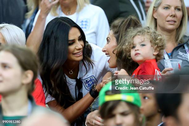 Ruby Mae, girlfriend of Dele Alli of England with Charlotte Trippier, wife of Kieran Trippier and their son Jacob Trippier during the 2018 FIFA World...