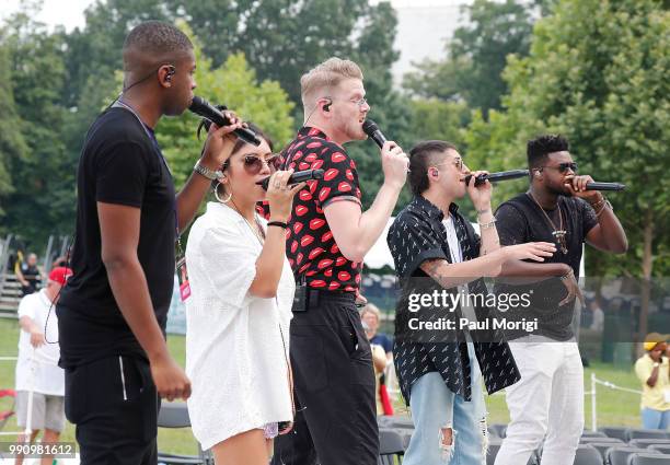 Three-time Grammy Award-winning and multi-platinum selling artist Pentatonix perform at the 2018 A Capitol Fourth rehearsals at U.S. Capitol, West...