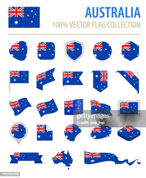 australia - flag icon flat vector set - australian flag stock illustrations
