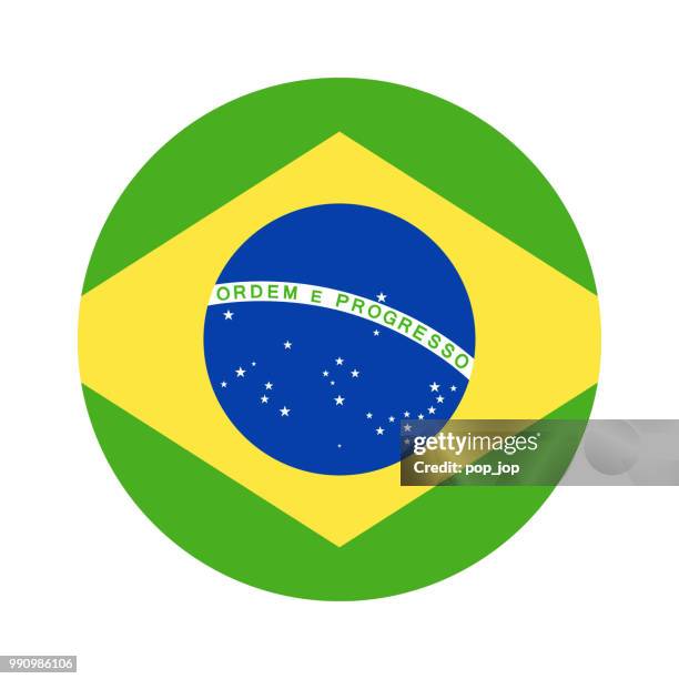 brasilien - runde flaggensymbol vektor flach - brasilianische-flagge stock-grafiken, -clipart, -cartoons und -symbole