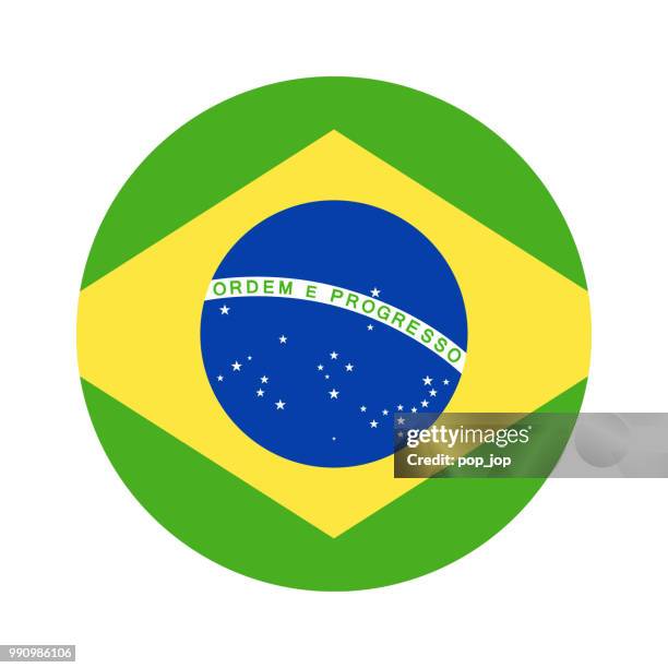 illustrazioni stock, clip art, cartoni animati e icone di tendenza di brasile - icona piatta vettore bandiera rotonda - brazilian flag