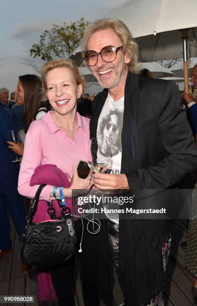 Actress Sunnyi Melles and Thomas Gottschalk attend the summer party at Hotel Bayerischer Hof on July 3, 2018 in Munich, Germany.