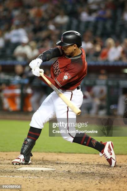 Arizona Diamondbacks center fielder Jon Jay swings at a pitch during the MLB baseball game between the San Francisco Giants and the Arizona...