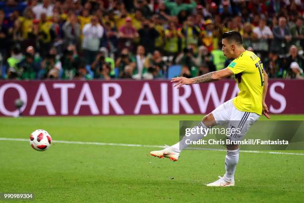 Mateus Uribe of Colombia misses in the penalty shoot-out following the 2018 FIFA World Cup Russia Round of 16 match between Colombia and England at...