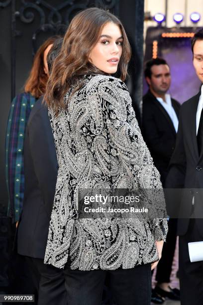 Kaia Gerber arrives at the 'Vogue Foundation Dinner 2018' at Palais Galleria on July 3, 2018 in Paris, France.