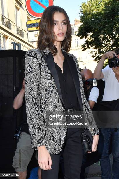 Kaia Gerber arrives at the 'Vogue Foundation Dinner 2018' at Palais Galleria on July 3, 2018 in Paris, France.