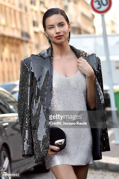 Adriana Lima arrives at the 'Vogue Foundation Dinner 2018' at Palais Galleria on July 3, 2018 in Paris, France.