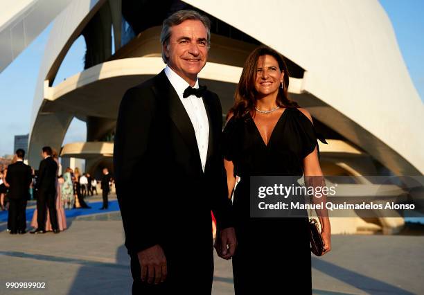 Carlos Sainz and wife Reyes Vazquez de Castro attend Arts, Sciences and Sports Telva Awards 2018 at Palau de Les Arts Reina Sofia on July 3, 2018 in...