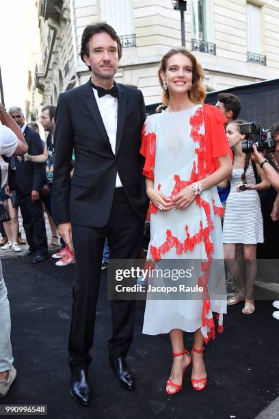 Natalia Vodianova and Antoine Arnault arrive at the 'Vogue Foundation Dinner 2018' at Palais Galleria on July 3, 2018 in Paris, France.