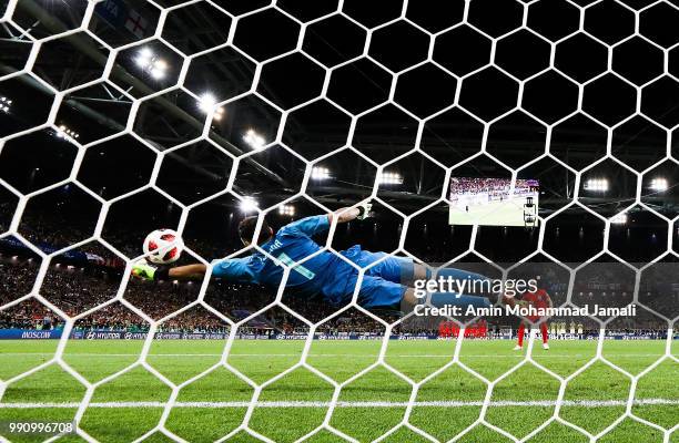 David Ospina of Colombia saves the third penalty from Jordan Henderson of England in the penalty shoot out during the 2018 FIFA World Cup Russia...