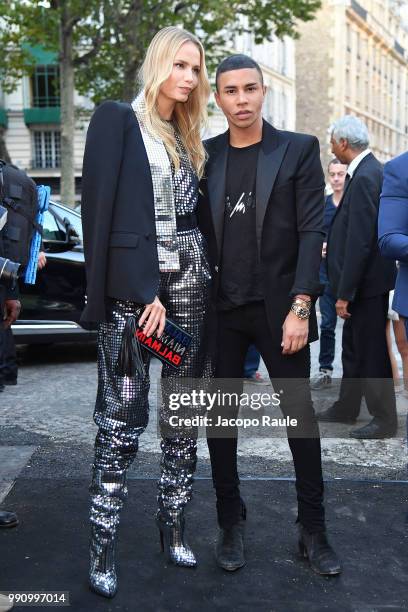 Natasha Poly and Olivier Rousteing arrive at the 'Vogue Foundation Dinner 2018' at Palais Galleria on July 3, 2018 in Paris, France.