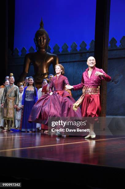 Kelli O'Hara and Ken Watanabe attend the press night performance of "The King And I" at The London Palladium on July 3, 2018 in London, England.