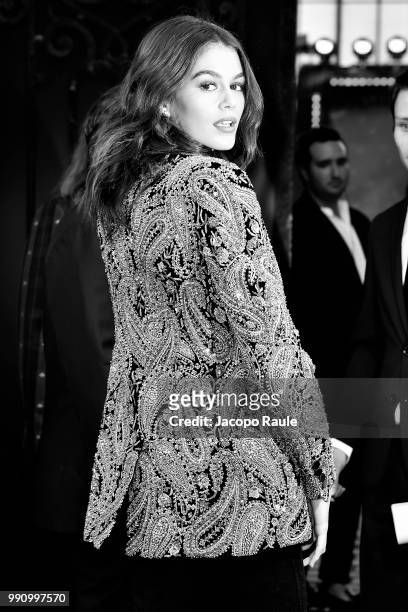 Kaia Gerber arrives at the 'Vogue Foundation Dinner 2018' at Palais Galleria on July 3, 2018 in Paris, France.