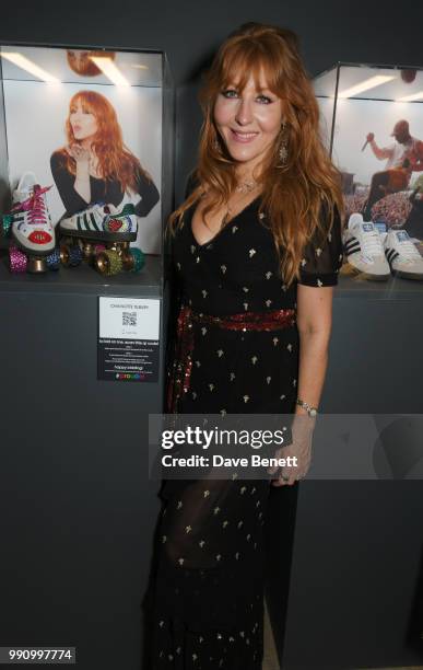 Charlotte Tilbury attends adidas 'Prouder': A Fat Tony Project in aid of the Albert Kennedy Trust, supporting LGBT youth, at Heni Gallery Soho on...