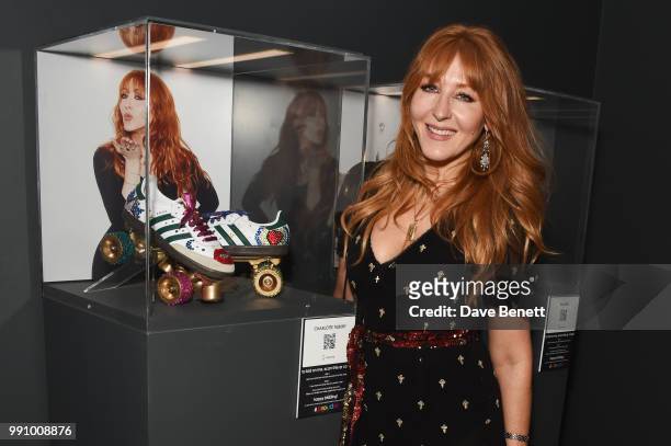Charlotte Tilbury attends adidas 'Prouder': A Fat Tony Project in aid of the Albert Kennedy Trust, supporting LGBT youth, at Heni Gallery Soho on...