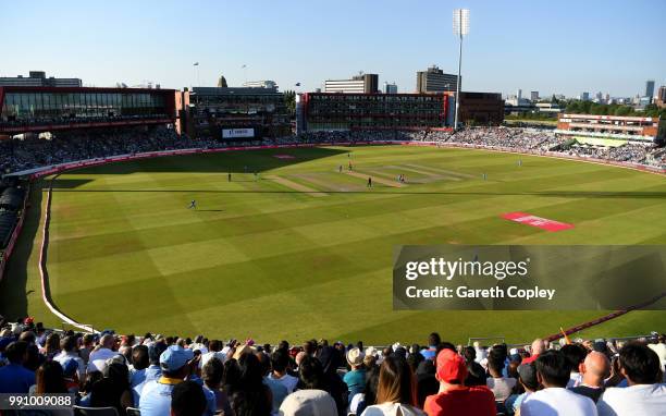 General view of play during the 1st Vitality International T20 match between England and India at Emirates Old Trafford on July 3, 2018 in...