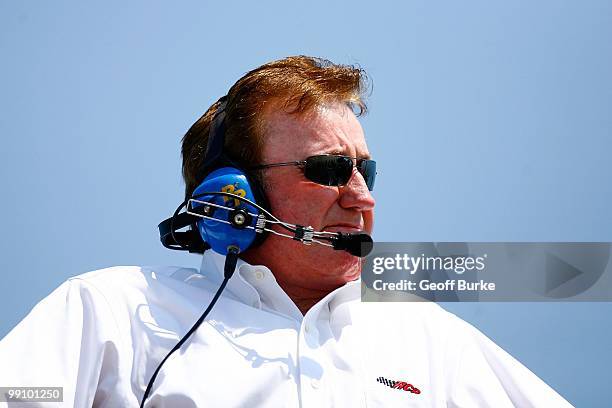Team owner Richard Childress watches from atop the team hauler during practice for the NASCAR Sprint Cup Series SHOWTIME Southern 500 at Darlington...