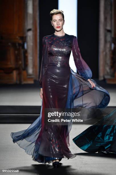 Model walks the runway during the Julien Fournie Haute Couture Fall Winter 2018/2019 show as part of Paris Fashion Week on July 3, 2018 in Paris,...