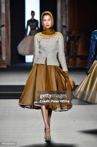 Model walks the runway during the Julien Fournie Haute Couture Fall Winter 2018/2019 show as part of Paris Fashion Week on July 3, 2018 in Paris,...