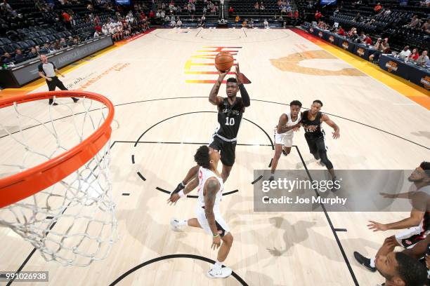 Chimezie Metu of the San Antonio Spurs shoots the ball against the Atlanta Hawks during the 2018 Utah Summer League on July 3, 2018 at Vivint Smart...