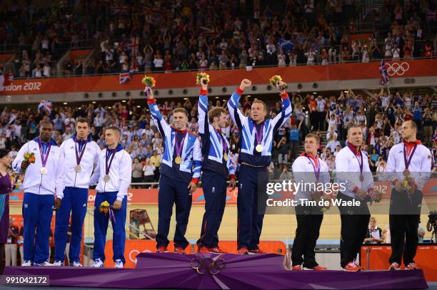 Londen Olympics, Track Cycling: Men Team Sprint Podium, Team France Silver Medal Medailel Argent, Gregory Bauge / Michael D'Almeida / Kevin Sireau /...