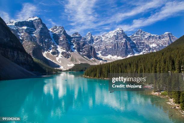 moraine lake and the valley of the ten peaks in the canadian rockies - canadian rockies stock pictures, royalty-free photos & images