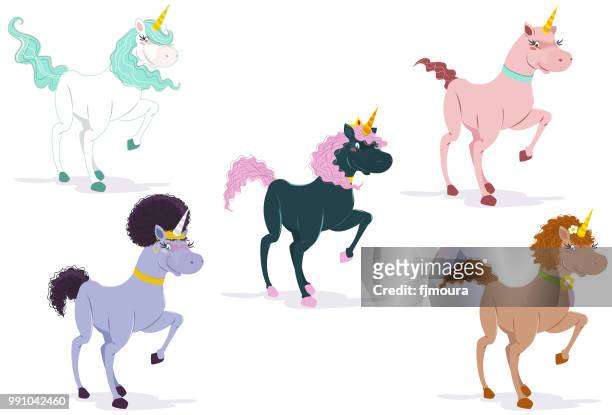 beautiful and happy unicorn - unicorn horn stock illustrations