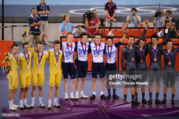 Londen Olympics, Track Cycling: Men Team Pursuitpodium, Jack Bobridge Glenn O'Shea Rohan Dennis Michael Hepburn Silver Medal Team Australia / Edward...