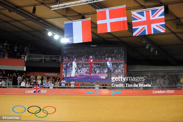 Londen Olympics, Track Cycling: Men Omniumpodium, Bryan Coquard Silver Medal Argent, Lasse Norman Hansen Gold Medal, Edward Clancy / Illustration...
