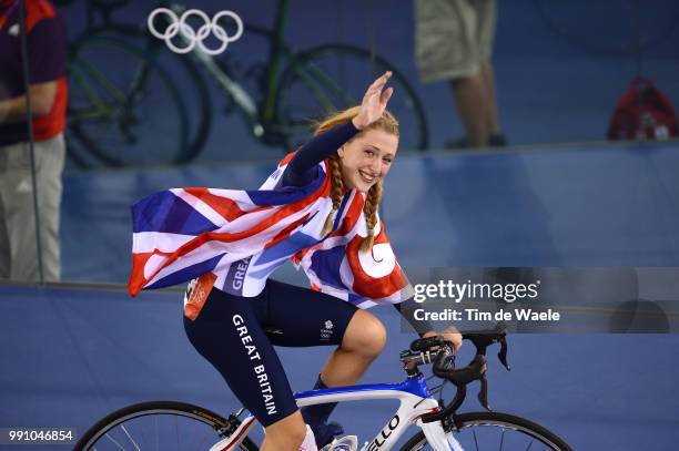 Londen Olympics, Track Cycling: Women Omnium Laura Trott Gold Medal Celebration Joie Vreugde, Velodrome, Femmes Vrouwen, London Olympic Games Jeux...