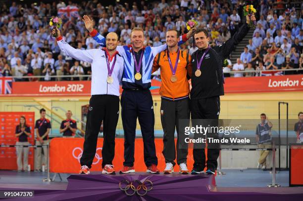 Londen Olympics, Track Cycling: Men Keirin Podium, Maximilian Levy Silver Medal, Chris Hoy Gold Medal, Teun Mulder / Simon Van Velthooven Bronze...