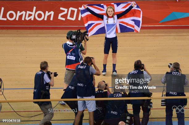 Londen Olympics, Track Cycling: Women Omnium Laura Trott Gold Medal Celebration Joie Vreugde, Velodrome, Femmes Vrouwen, London Olympic Games Jeux...