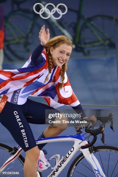 Londen Olympics, Track Cycling: Women Omnium Laura Trott Gold Medal Celebration Joie Vreugde, Velodrome, Femmes Vrouwen, London Olympic Games Jeux...