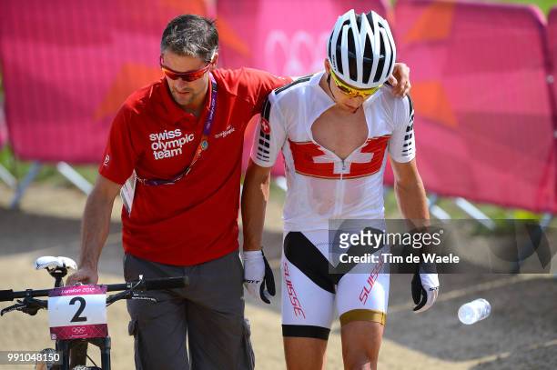 Londen Olympics, Cycling: Mountain Bike Men Arrival, Nino Schurter Deception Teleurstelling /Hadleigh Farm, Vtt Mtb Cross Country, Hommes Mannen,...