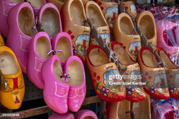 traditional dutch wooden hoofs displayed in a volendam shop,netherlands - volendam stock pictures, royalty-free photos & images