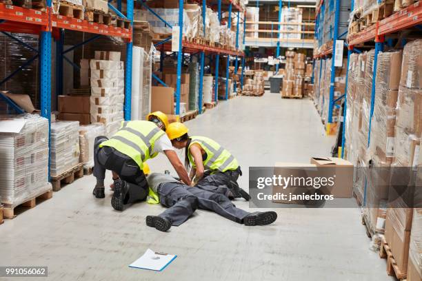 dangerous accident during work. first aid - woman collapsing stock pictures, royalty-free photos & images