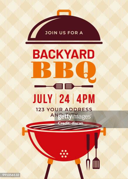 backyard bbq party invitation template - junk food vector stock illustrations