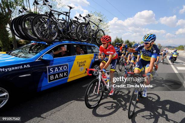 67Th Tour Of Spain 2012, Stage 21 Alberto Contador Red Jersey, Benjamin Noval / Bradley Mcgee Sportsdirector Team Saxo Bnak Tinkoff, Champagne...