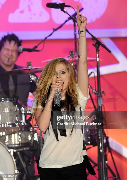 Musician Avril Lavigne performs onstage during the 17th Annual Race to Erase MS event co-chaired by Nancy Davis and Tommy Hilfiger at the Hyatt...