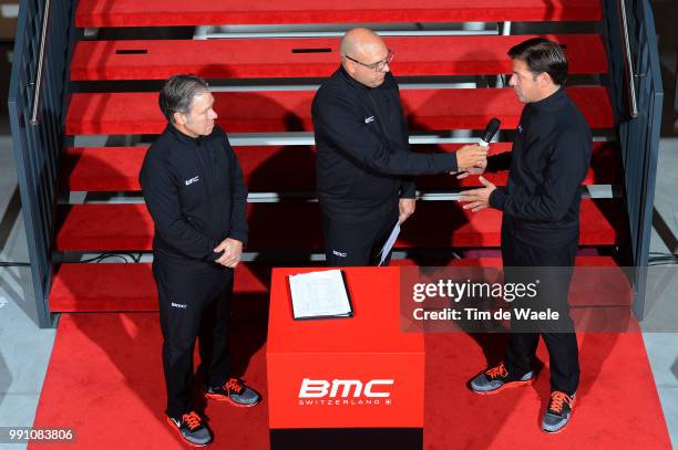 Presentation Bmc Racing Team 2013 Jim Ochowicz President General Manager, Sean Weide Press Officer, John Lelangue Directeur Sportif, Illustration...