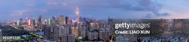 panoramic view of shenzhen skyscrapers at dawn - liao xun stock-fotos und bilder