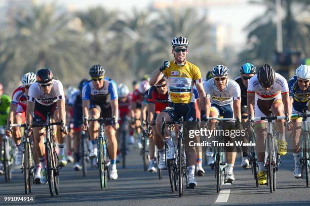 Tour Of Qatar 2013, Stage 6 Arrival, Mark Cavendish Yellow Jersey Celebration Joie Vreugde, Yauheni Hutarovich / Barry Markus / Adam Blythe / Taylor...