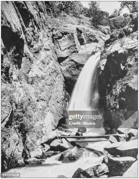 antique photograph of america's famous landscapes: rainbow falls, ute pass - rainbow waterfall stock illustrations